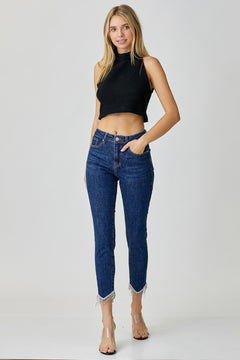 Zara Mid Rise Embellished Crop Skinny Jeans