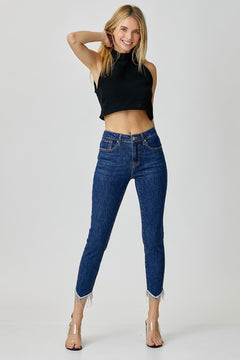 Zara Mid Rise Embellished Crop Skinny Jeans