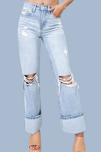 Diva Distressed High Waist Jeans with Pockets