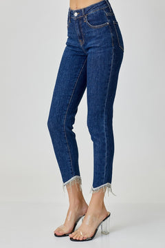 Zara Mid Rise Embellished Crop Skinny Jeans