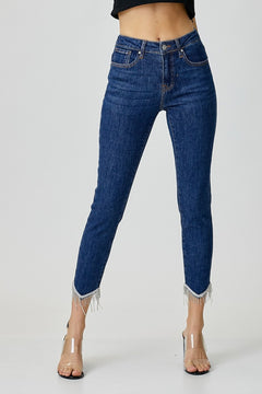 Zara Mid Rise Embellished Crop Skinny Jeans