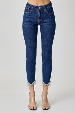 Zara Mid Rise Embellished Crop Skinny Jeans