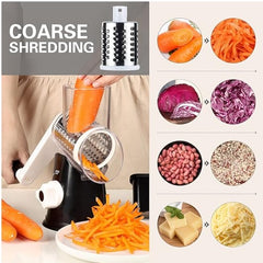 Handheld Rotary Cheese Grater and Vegetable Slicer with 3 Stainless Steel Drum Blades