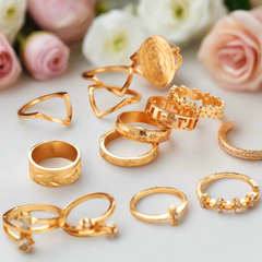 13 Piece Medallion Ring Set With Austrian Crystals 18K Gold Plated Ring ITALY Design