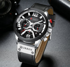 Men’s Watch Luxury Leather Chronograph Business Military Wristwatch