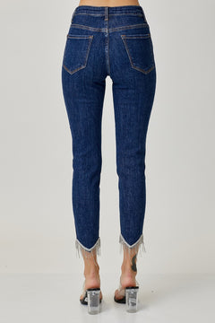 Zara Mid Rise Embellished Crop Skinny Jeans