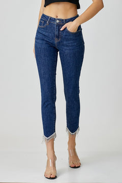 Zara Mid Rise Embellished Crop Skinny Jeans