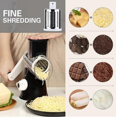 Handheld Rotary Cheese Grater and Vegetable Slicer with 3 Stainless Steel Drum Blades