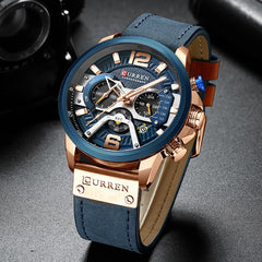 Men’s Watch Luxury Leather Chronograph Business Military Wristwatch